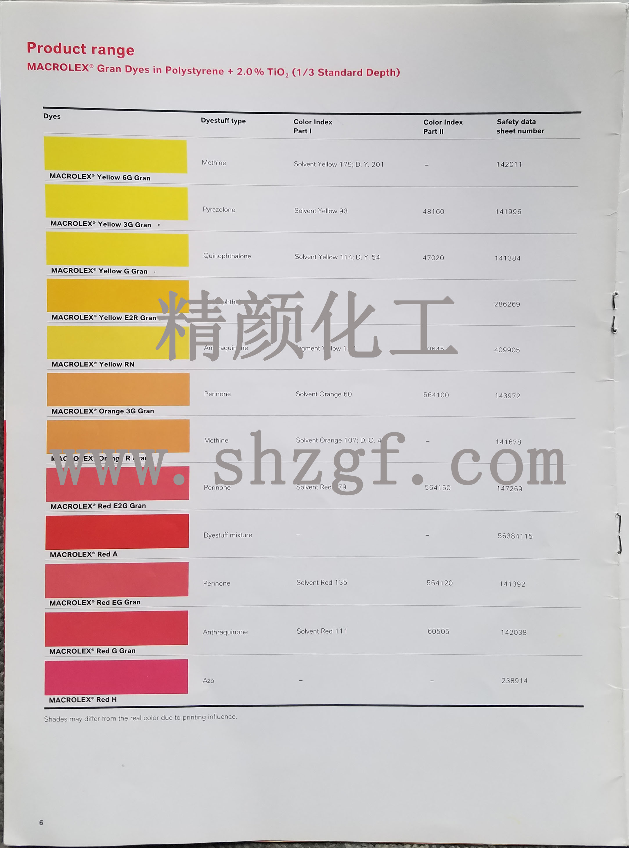 德國朗盛染料色卡LANXESS Macrolex馬高列斯塑膠染料色卡