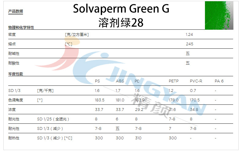 科萊恩塑料溶劑染料綠G數(shù)據(jù)表